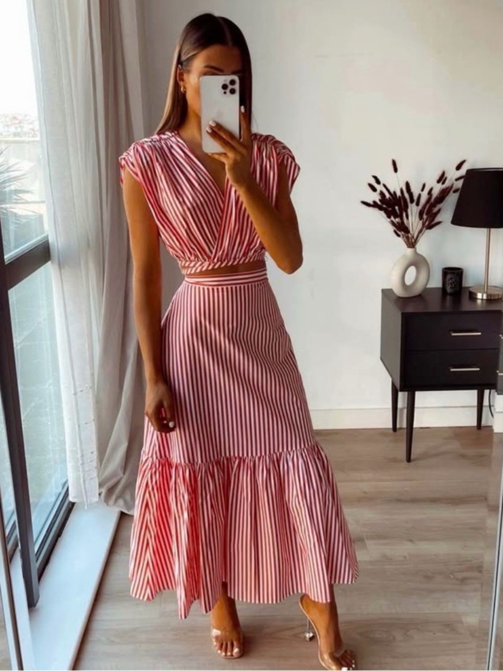 Striped Pink Midi Skirt - Women